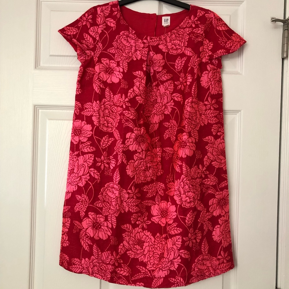 NWT Gap Girls Red Jacquard Floral Dress (size girl Large)